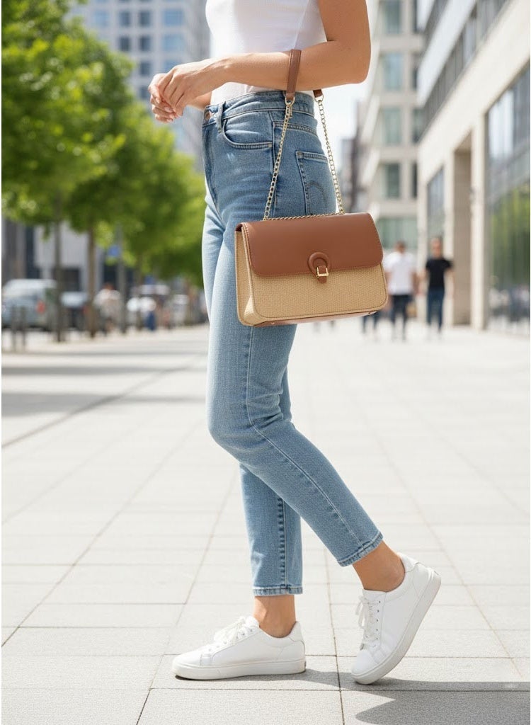 FUMES Brown Women’s Luxury Flap Shoulder Bag with Chain Strap and Magnetic Closure - Image 2